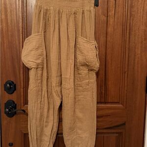 Free People Tan Walk On Fire Gathered Hight Waist